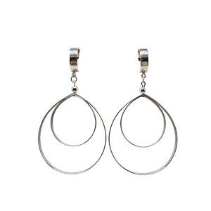 Napier Silver Tone Double Teardrop Dangle Post Earrings Vintage